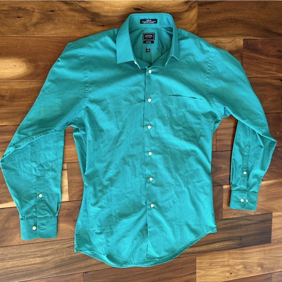 Arrow Fitted Green Poplin Button Down Dress Shirt size 15 32/33 - Picture 1 of 3
